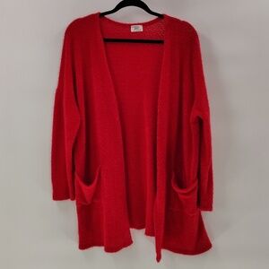 GAMEDAY GAL Texas True Threads M Red Fuzzy Cardigan Sweater Long Sleeve Pockets